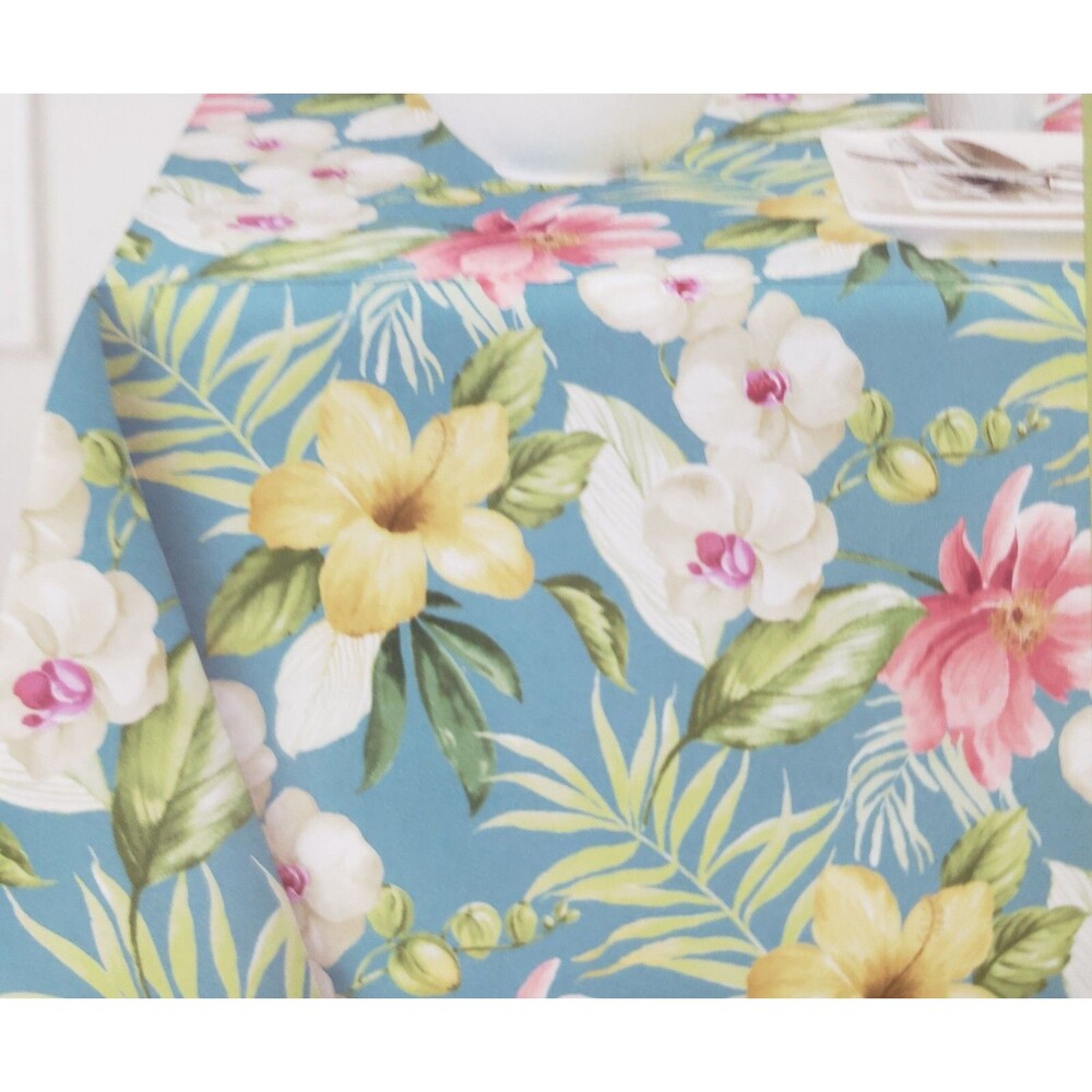 Printed Fabric Tablecloth, 60"Round (4-6 ppl) TROPICAL LEAVES & FLOWERS,CALLA,NB
